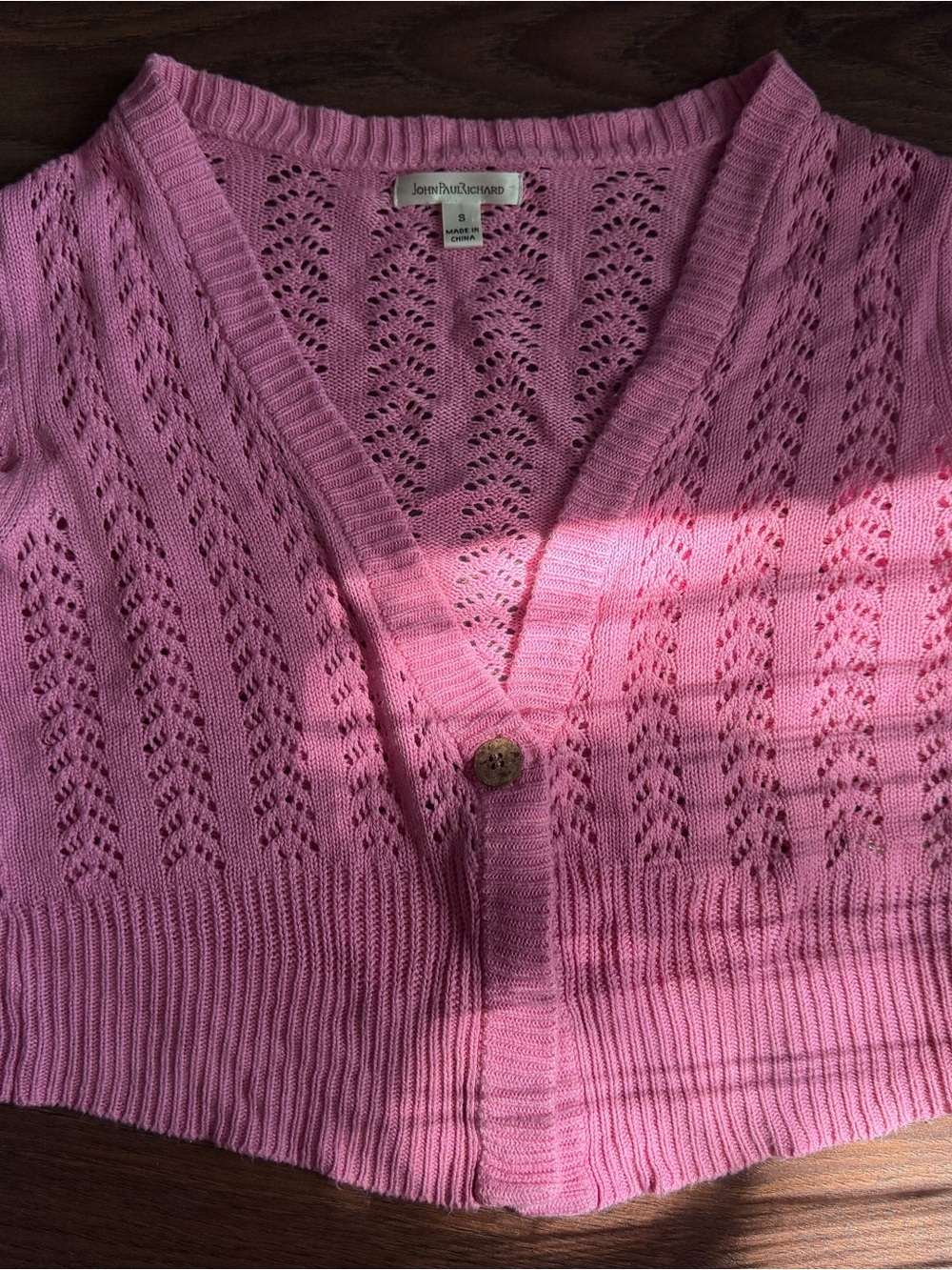 JohnPaulRichard Rose Pink Short-Sleeve Openwork V-Neck Cardigan - Picture 12 of 14